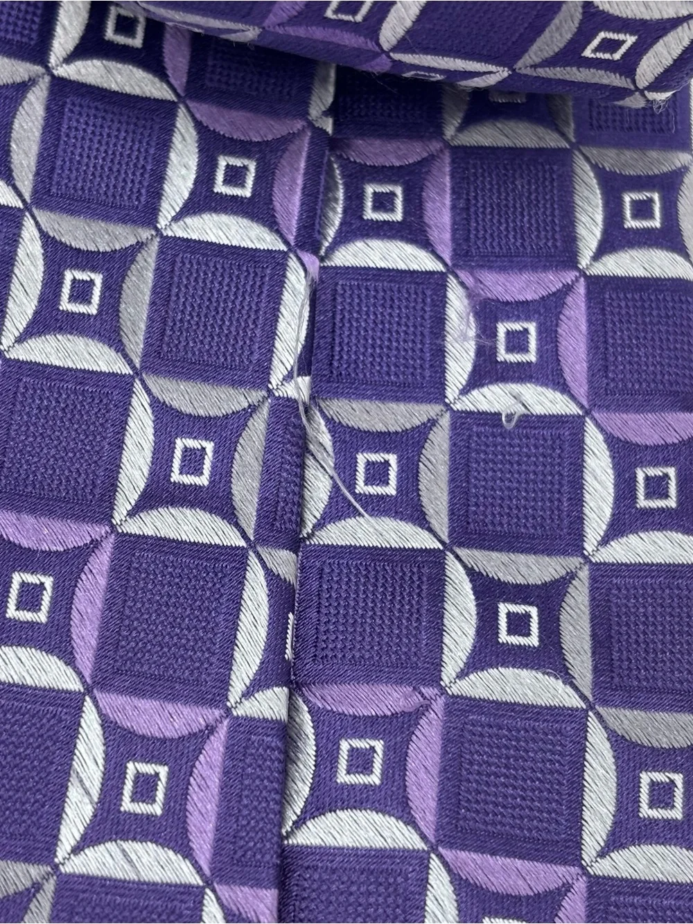 MK Michael Kors Silk Necktie Purple Lavender Geometric Squares